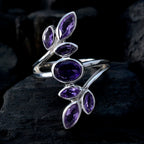 Amethyst Hepta Indian Sterling Silver Purple Gemstone Classic Leafy Ring Jewellery