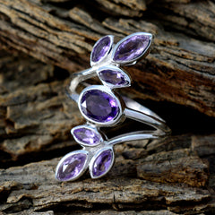 Amethyst Hepta Indian Sterling Silver Purple Gemstone Classic Leafy Ring Jewellery