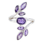 Amethyst Hepta Indian Sterling Silver Purple Gemstone Classic Leafy Ring Jewellery