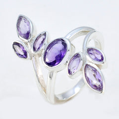 Amethyst Hepta Indian Sterling Silver Purple Gemstone Classic Leafy Ring Jewellery