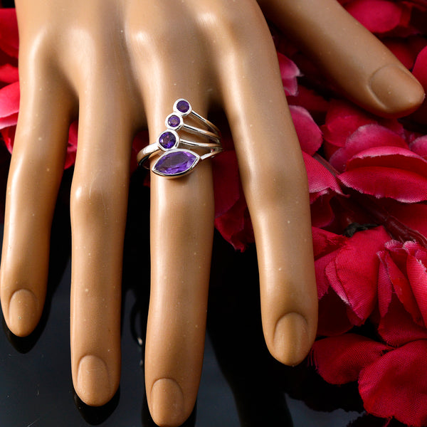 Amethyst Viertel Indischer 925 Sterling Silber Lila Edelstein Schmaler Kunsthandwerker Ring Schmuck