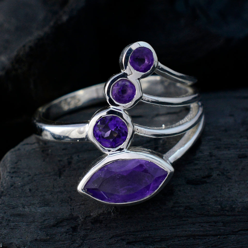 Amethyst Viertel Indischer 925 Sterling Silber Lila Edelstein Schmaler Kunsthandwerker Ring Schmuck