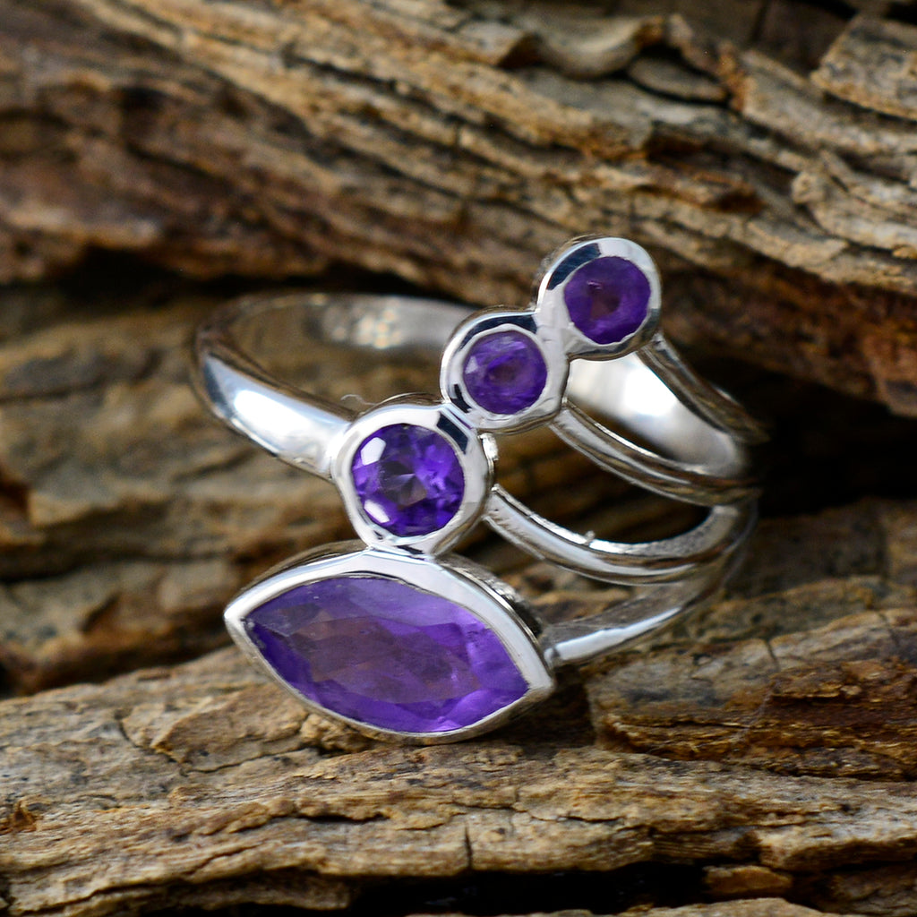 Amethyst Viertel Indischer 925 Sterling Silber Lila Edelstein Schmaler Kunsthandwerker Ring Schmuck