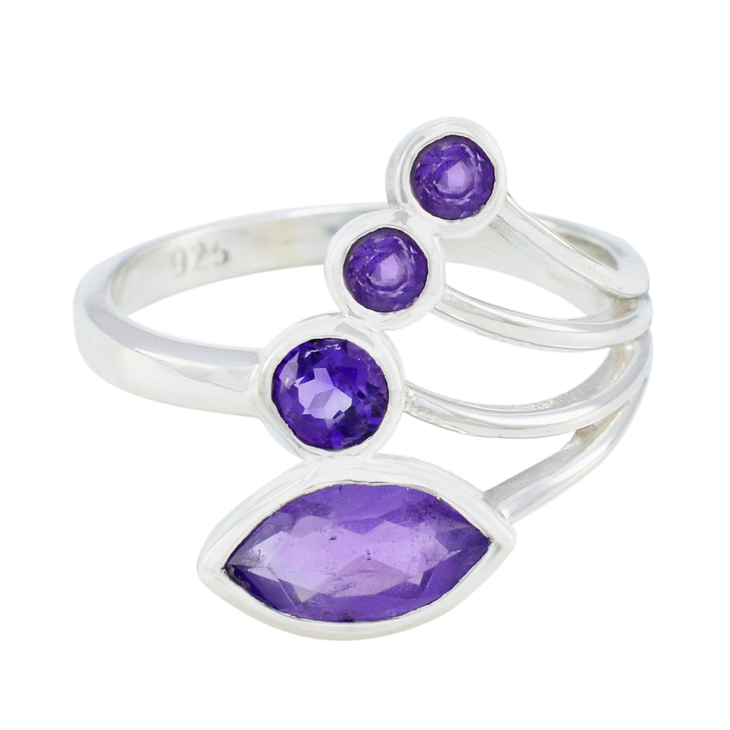 Amethyst Viertel Indischer 925 Sterling Silber Lila Edelstein Schmaler Kunsthandwerker Ring Schmuck