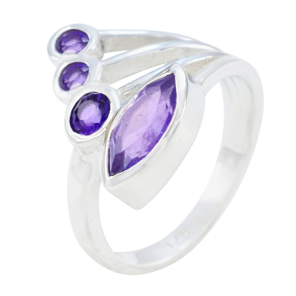 Amethyst Viertel Indischer 925 Sterling Silber Lila Edelstein Schmaler Kunsthandwerker Ring Schmuck