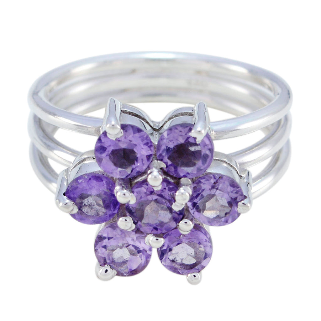 Amethyst Hepta Egyptian 925 Sterling Silver Purple Gemstone Minimal Floral Ring Jewellery