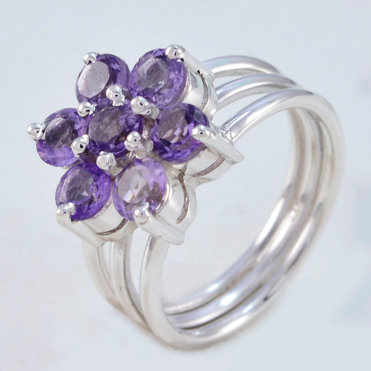 Amethyst Hepta Egyptian 925 Sterling Silver Purple Gemstone Minimal Floral Ring Jewellery Secondary image