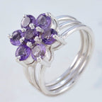 Amethyst Hepta Egyptian 925 Sterling Silver Purple Gemstone Minimal Floral Ring Jewellery