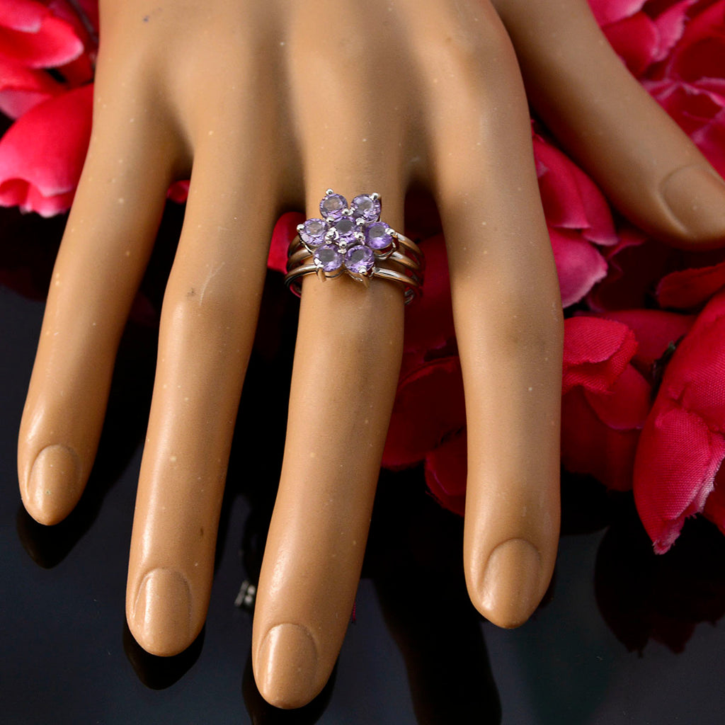 Amethyst Hepta Egyptian 925 Sterling Silver Purple Gemstone Minimal Floral Ring Jewellery