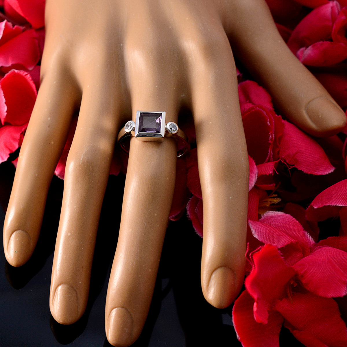 Amethyst Trilogy American Silver Purple Gems Whisper thin Feminine Ring Jewellery