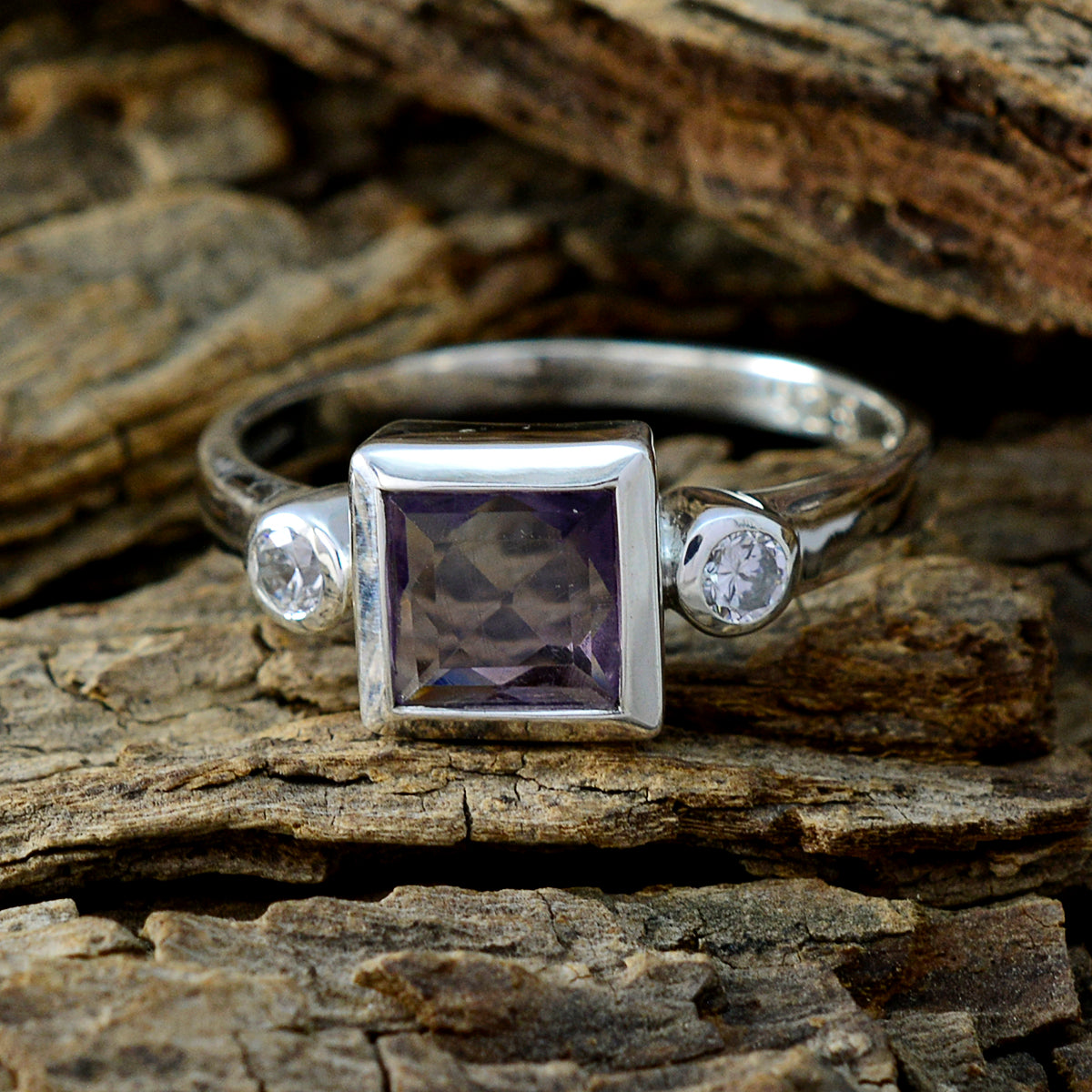 Amethyst Trilogy American Silver Purple Gems Whisper thin Feminine Ring Jewellery