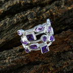 Amethyst multiple Russian 925 Sterling Silver Purple Gemstone Eye catching Trendy Ring Jewellery