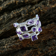Amethyst multiple Russian 925 Sterling Silver Purple Gemstone Eye catching Trendy Ring Jewellery