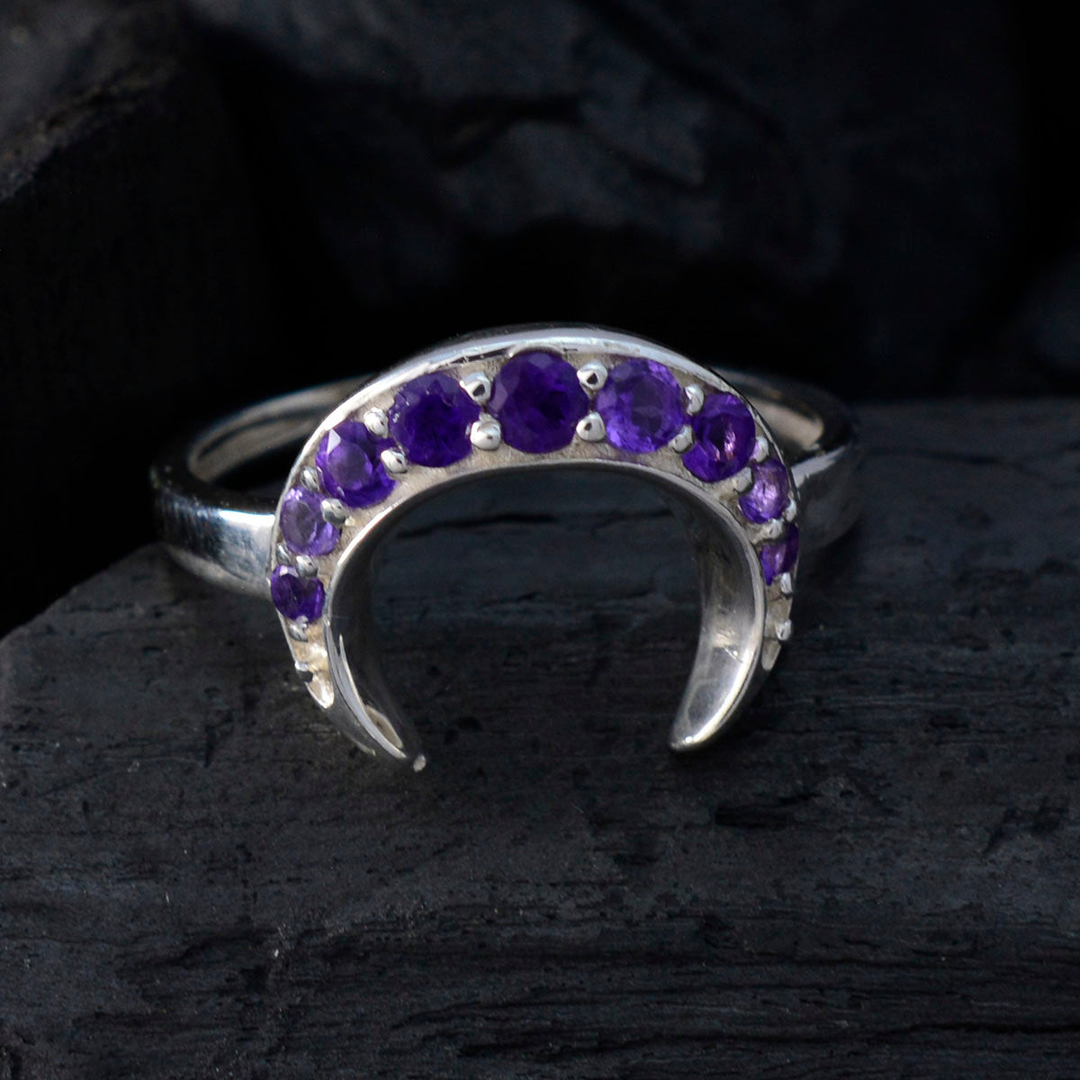 Amethyst multiple Turkish Sterling Silver Purple Gemstones Whisper thin Abstract Ring Jewelry
