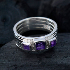 Amethyst Trilogy Moroccan 925 Sterling Silver Purple Gems Eye catching Boho Band Jewelry
