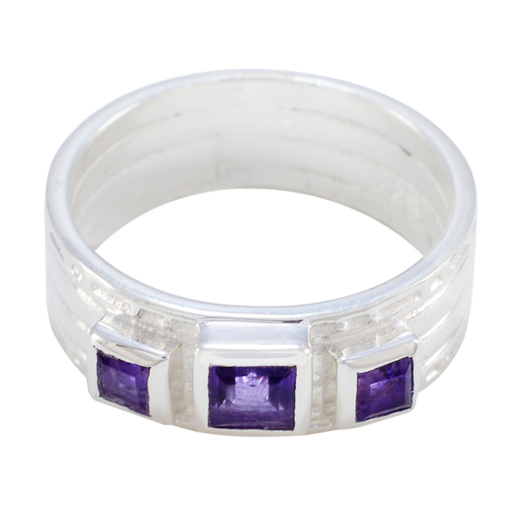 Amethyst Trilogy Moroccan 925 Sterling Silver Purple Gems Eye catching Boho Band Jewelry