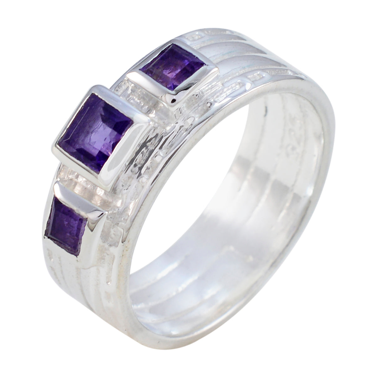 Amethyst Trilogy Moroccan 925 Sterling Silver Purple Gems Eye catching Boho Band Jewelry