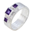 Amethyst Trilogy Moroccan 925 Sterling Silver Purple Gems Eye catching Boho Band Jewelry