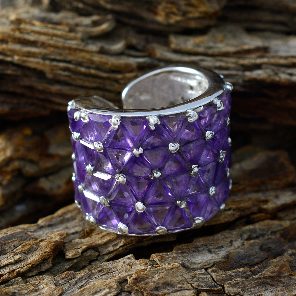 Amethyst multiple French 925 Silver Purple Gemstones Statement Heritage Ring Jewelry