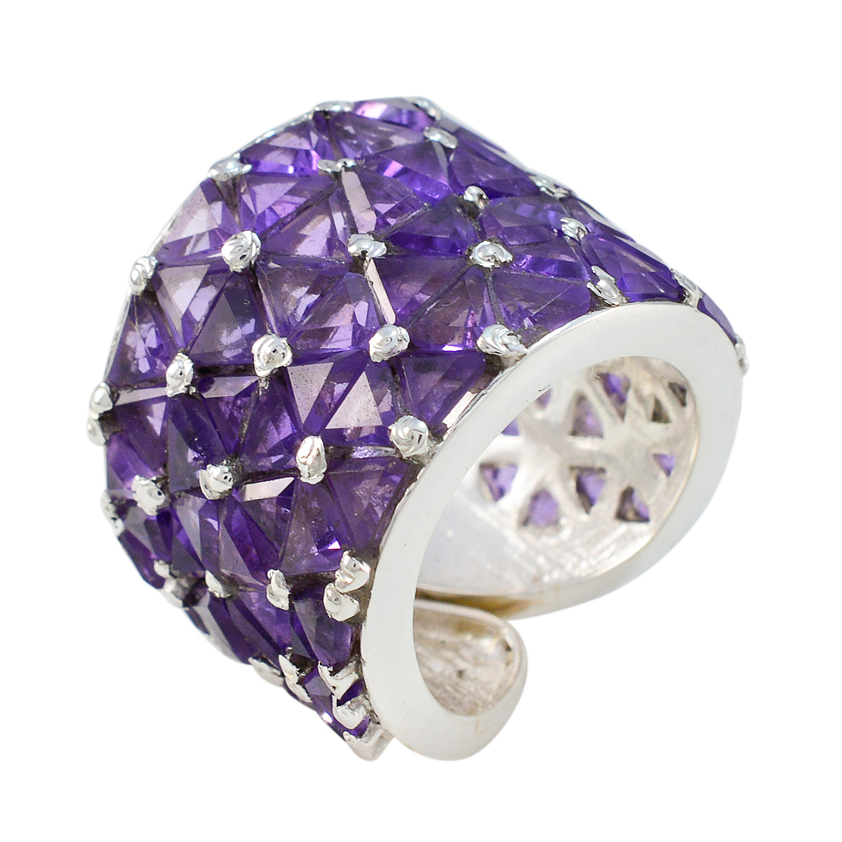 Ametist flera franska 925 silver lila ädelstenar Statement Heritage ring smycken Sekundär produktbild