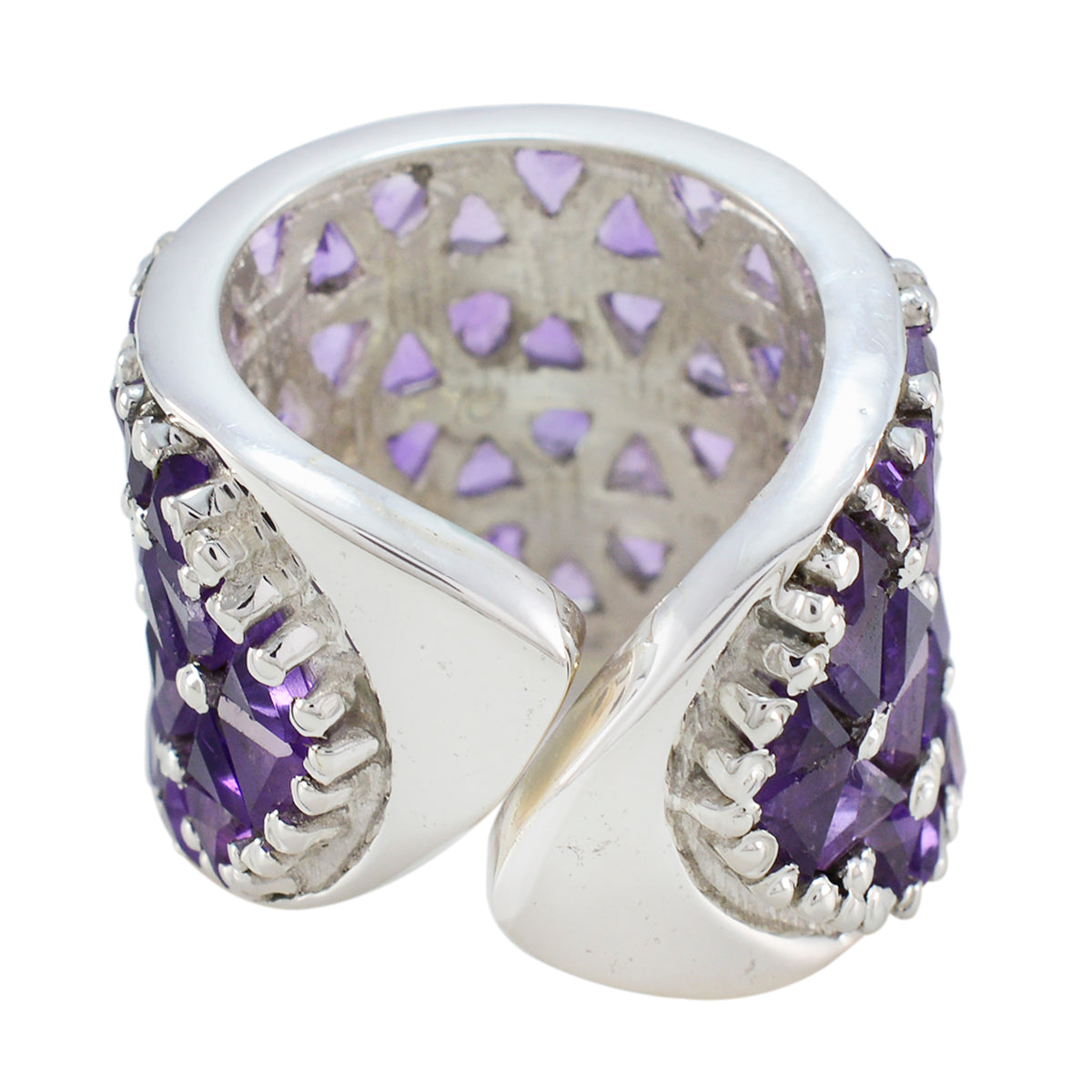 Amethyst multiple French 925 Silver Purple Gemstones Statement Heritage Ring Jewelry