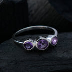 Amethyst Trilogy American 92.5 Silver Purple Gems Dainty Abstract Ring Jewellery