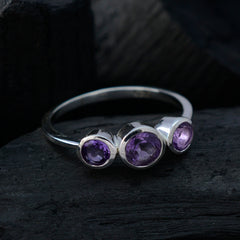 Amethyst Trilogy American 92.5 Silver Purple Gems Dainty Abstract Ring Jewellery