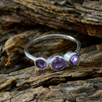 Amethyst Trilogy American 92.5 Silver Purple Gems Dainty Abstract Ring Jewellery