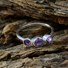 Amethyst Trilogy American 92.5 Silver Purple Gems Dainty Abstract Ring Jewellery