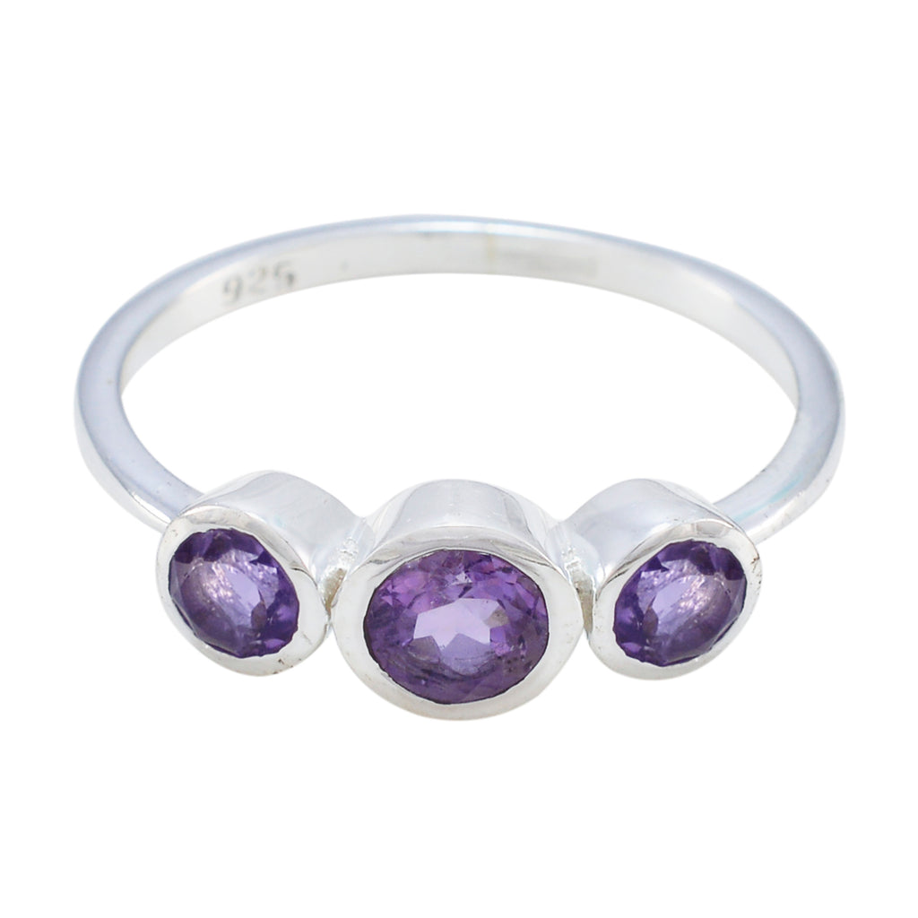 Amethyst Trilogy American 92.5 Silver Purple Gems Dainty Abstract Ring Jewellery