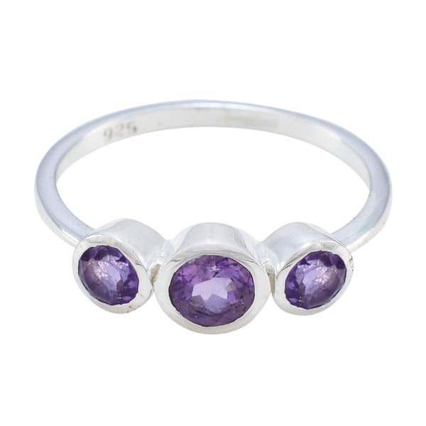 Amethyst Trilogy American 92.5 Silver Purple Gems Dainty Abstract Ring Jewellery