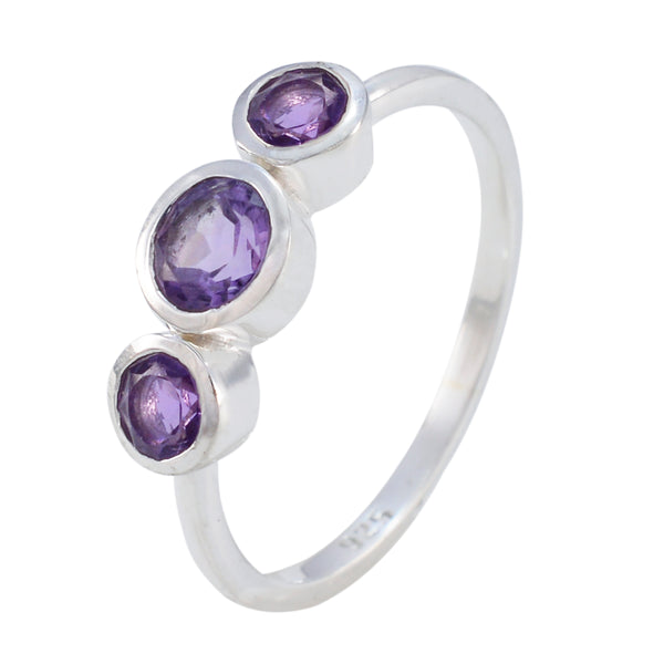 Amethyst Trilogy American 92.5 Silver Purple Gems Dainty Abstract Ring Jewellery