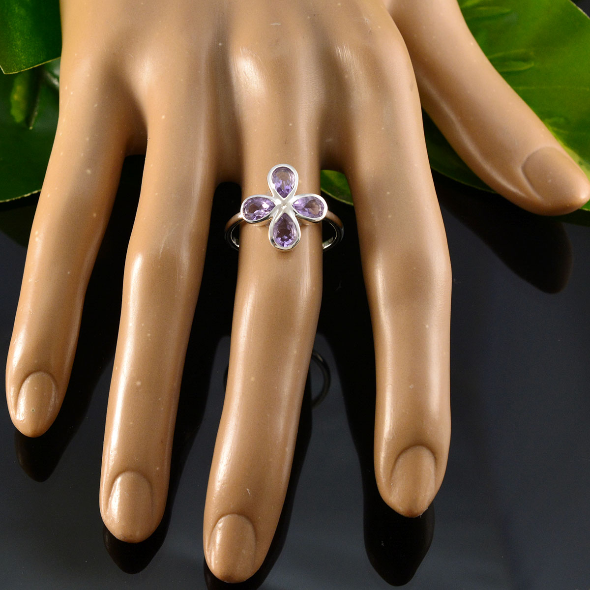Amethyst quarter American 925 Sterling Silver Purple Gems Dainty Floral Ring Jewelry