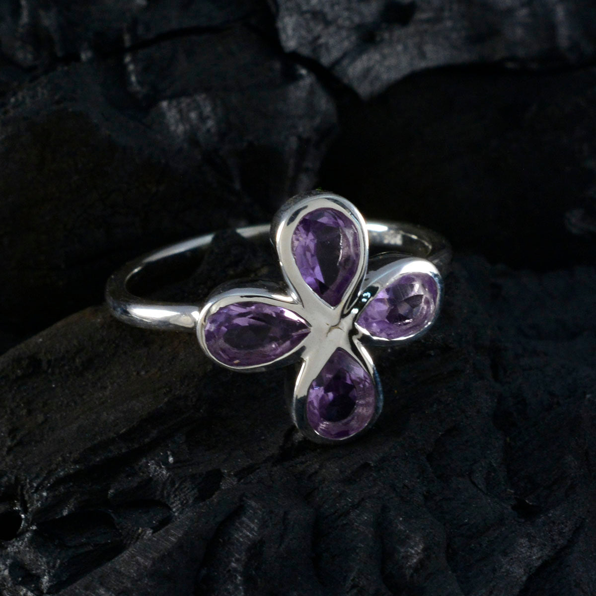 Amethyst quarter American 925 Sterling Silver Purple Gems Dainty Floral Ring Jewelry