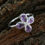 Amethyst quarter American 925 Sterling Silver Purple Gems Dainty Floral Ring Jewelry