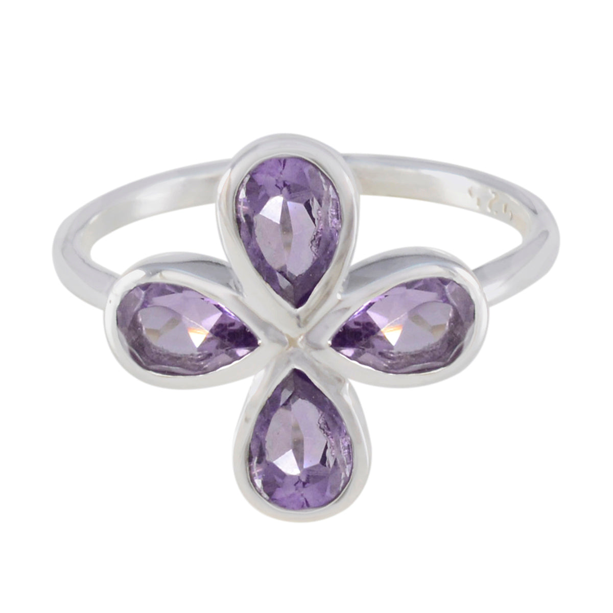 Amethyst quarter American 925 Sterling Silver Purple Gems Dainty Floral Ring Jewelry メイン画像