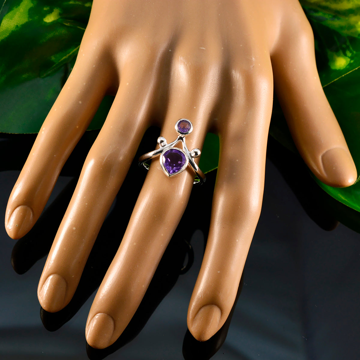 Amethyst Toi et Moi Egyptian Silver Purple Gemstones Tiny Trendy Ring Jewelry