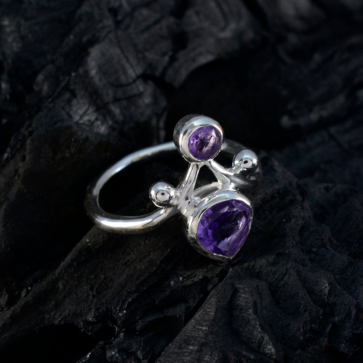 Amethyst Toi et Moi Egyptian Silver Purple Gemstones Tiny Trendy Ring Jewelry