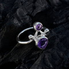 Amethyst Toi et Moi Egyptian Silver Purple Gemstones Tiny Trendy Ring Jewelry