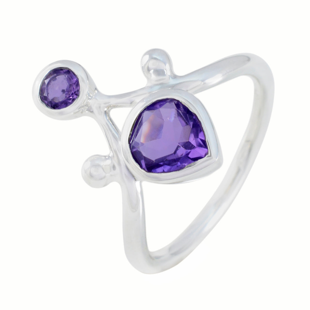 Amethyst Toi et Moi Egyptian Silver Purple Gemstones Tiny Trendy Ring Jewelry