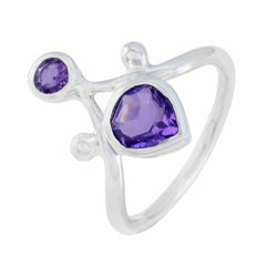 Amethyst Toi et Moi Egyptian Silver Purple Gemstones Tiny Trendy Ring Jewelry