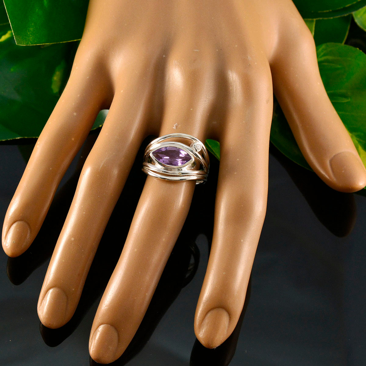 Amethyst Toi et Moi Russian 925 Silver Purple Gemstones Tiny Contemporary Ring Jewelry