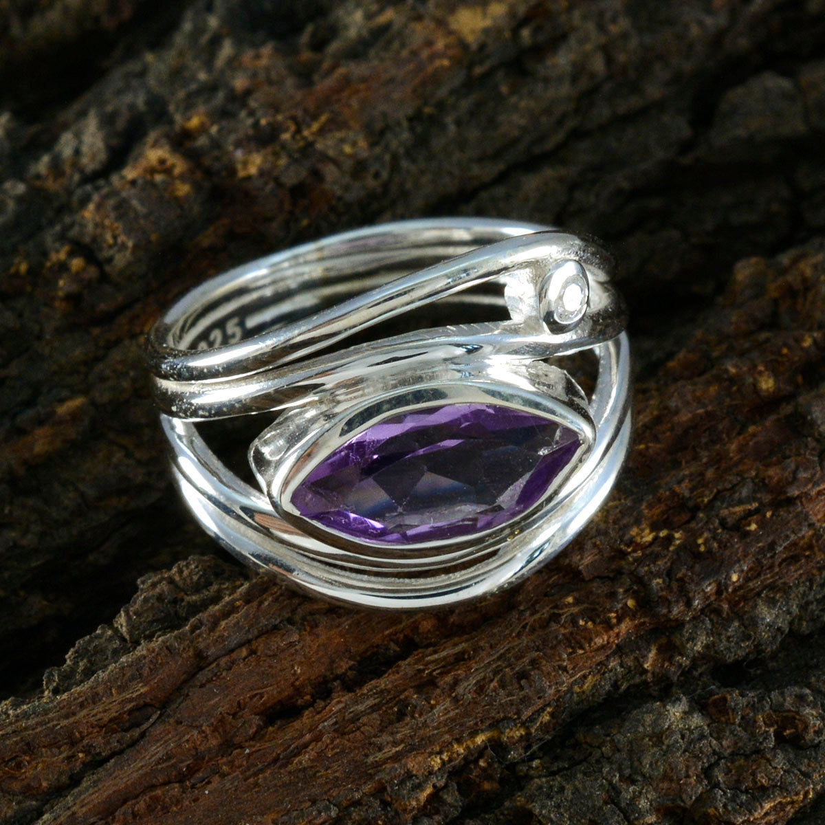 Amethyst Toi et Moi Russian 925 Silver Purple Gemstones Tiny Contemporary Ring Jewelry
