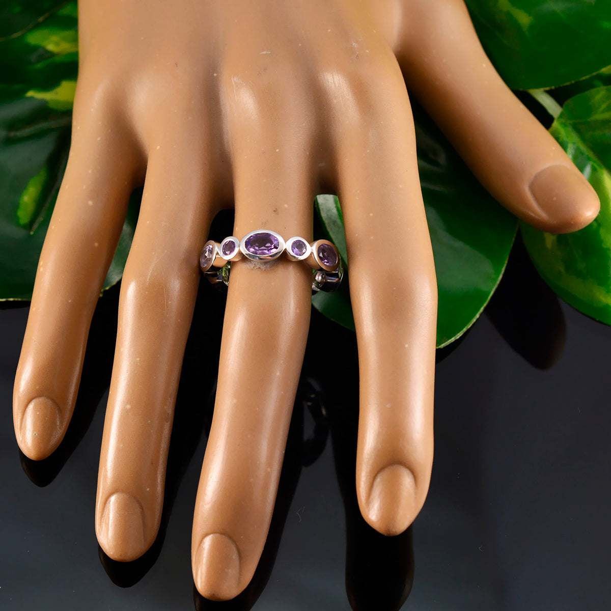 Amethyst multiple French 925 Silver Purple Gemstones Slim Eternity Band Jewelry