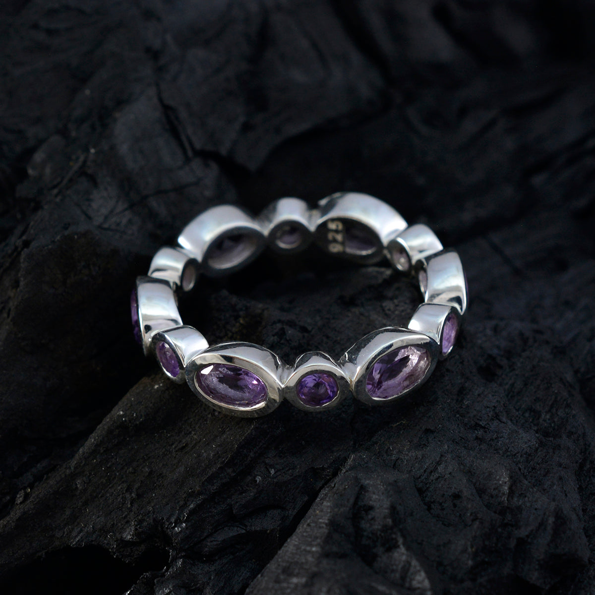 Amethyst multiple French 925 Silver Purple Gemstones Slim Eternity Band Jewelry