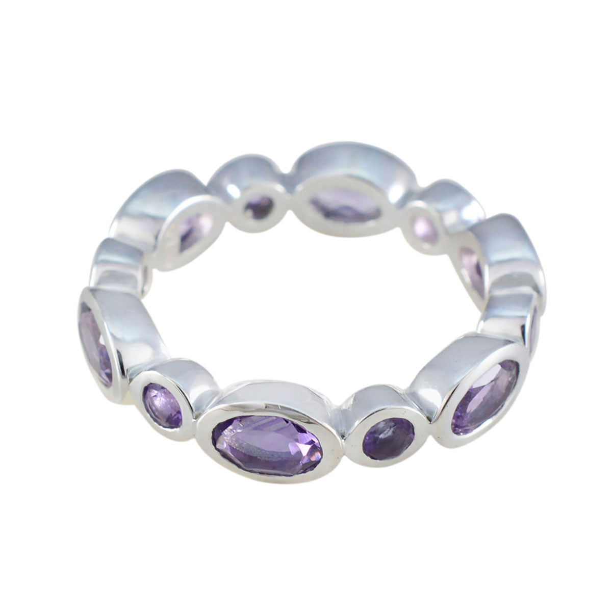 Amethyst multiple French 925 Silver Purple Gemstones Slim Eternity Band Jewelry Hoofdafbeelding