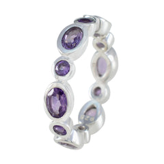 Amethyst multiple French 925 Silver Purple Gemstones Slim Eternity Band Jewelry