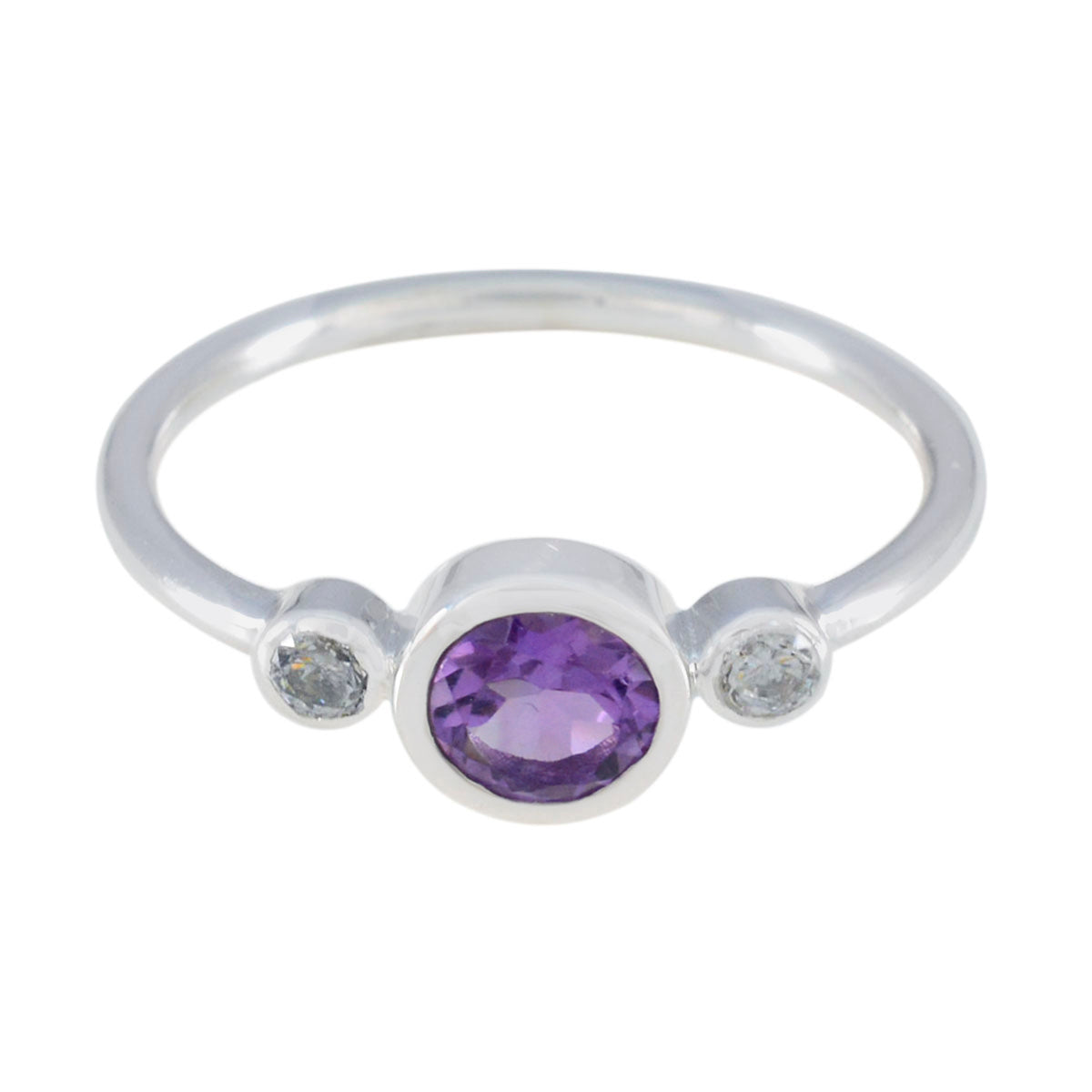 Amethyst Trilogy Korean 92.5 Silver Purple Gemstones Elegant  Luxurious Ring Jewelry