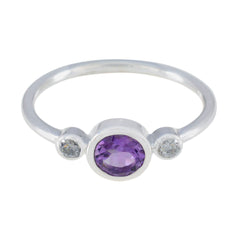 Amethyst Trilogy Korean 92.5 Silver Purple Gemstones Elegant  Luxurious Ring Jewelry