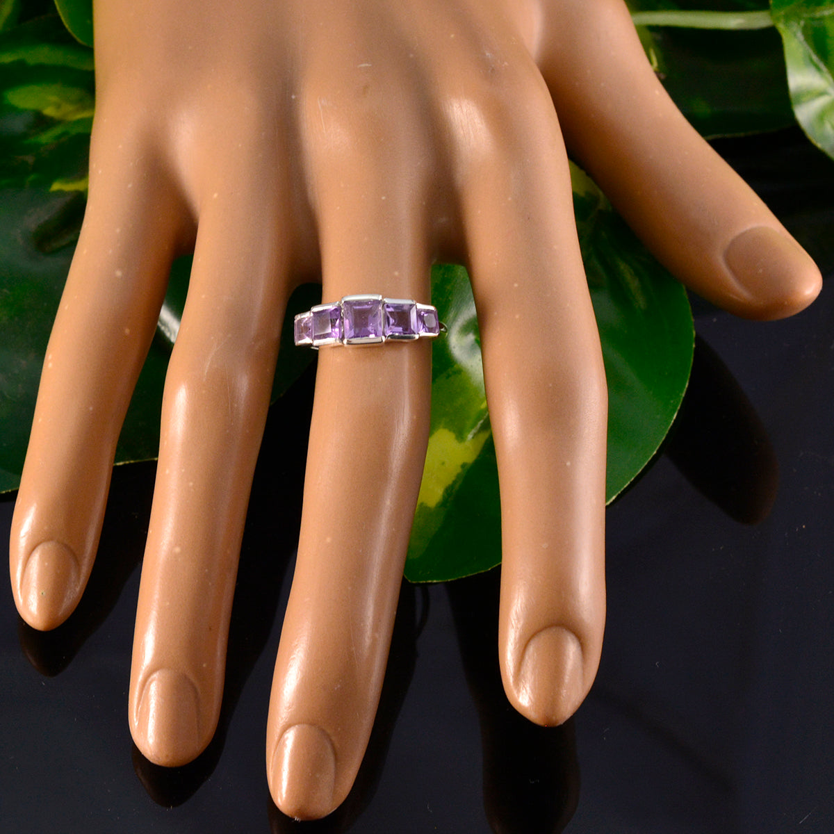 Amethyst Penta Turkish Sterling Silver Purple Gemstones Delicate Luxurious Ring Jewellery